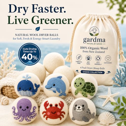 Wool Dryer Balls XL 6-Pack – Organic Wool Dryer Balls for Laundry Reusable, Natural Fabric Softener, Reduces Drying Time, Static, Wrinkles & Clumping - color: Ocean Collection