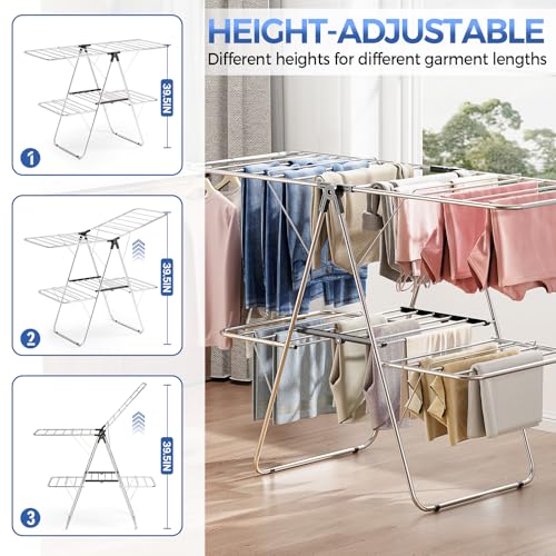 APEXCHASER Large Stainless Steel Clothes Drying Rack, Generous Drying Area - color: Matte Black, size: 4 Wings
