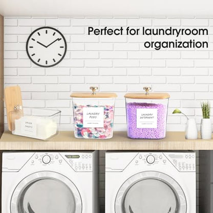 3 Pack Laundry Room Organization Storage Containers, Plastic Clear Laundry Pods Container & Dryer Sheet Holder Jars with Lids, Scoops & Labels for Detergent, Powder, Dryer Balls, Beads - color: 3pcs-square