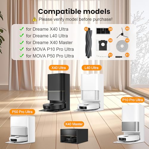 Accessories Kit & Floor Cleaning Solution Compatible with Dreame X40 Ultra/L40 Ultra Robot Vacuum, No Residue, Low Foam,28PCS Replacement Parts