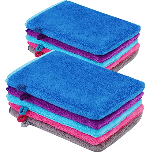 PHOGARY 10 PCS Microfiber Body Wash Mitts, Flannel Soft Face Mitten, Bath Spa Cloth, Reusable Makeup Remover Mitt Gloves, European Style Wash Cloth,6×8inch, 5 Colors