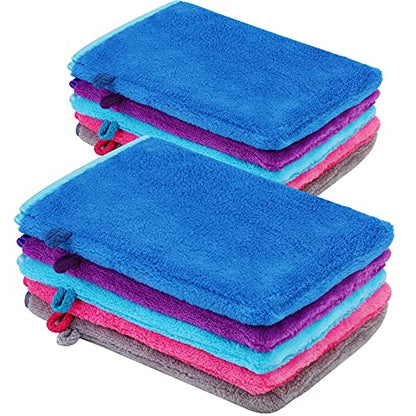 PHOGARY 10 PCS Microfiber Body Wash Mitts, Flannel Soft Face Mitten, Bath Spa Cloth, Reusable Makeup Remover Mitt Gloves, European Style Wash Cloth,6×8inch, 5 Colors