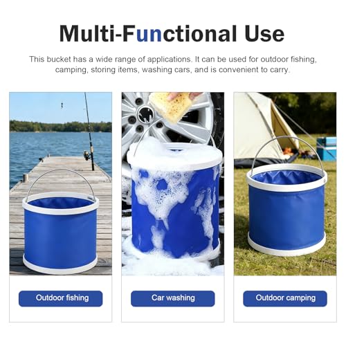 11L Car Collapsible Water Bucket, Foldable Space-Saving Car Camping Washing Bucket with Handle, Waterproof Portable Fabric Pop Up Water Container for Cars, Trucks, SUVs (Blue)