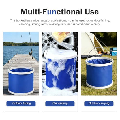 11L Car Collapsible Water Bucket, Foldable Space-Saving Car Camping Washing Bucket with Handle, Waterproof Portable Fabric Pop Up Water Container for Cars, Trucks, SUVs (Blue)