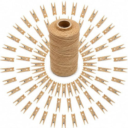 jijAcraft 1.4Inch Mini Clothes Pins - 100Pcs Wooden Clothespins with String - color: Natural, size: 1.4 inch, 100 pcs