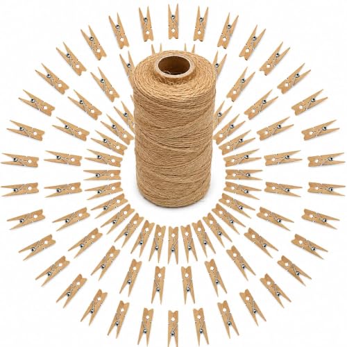 jijAcraft 1.4Inch Mini Clothes Pins - 100Pcs Wooden Clothespins with String - color: Natural, size: 1.4 inch, 100 pcs