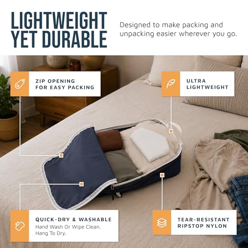 TRIPPED Travel Gear Large Compression Packing Cubes 7-Piece Set for Travel - color: Navy/White