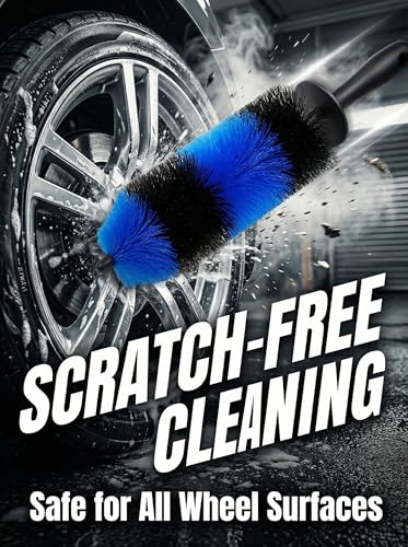 TAKAVU Wheel & Tire Brush, Long Soft Bristle, Easy Reach for Rims (Blue) - color: Blue & Black