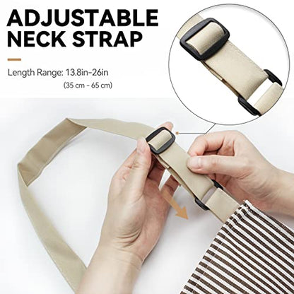 NLUS 2 Pack Cooking Aprons for Women with Pockets, Adjustable Kitchen Bib Aprons Chef Aprons for Women Men(Brown Pinstripes) - color: Taupe