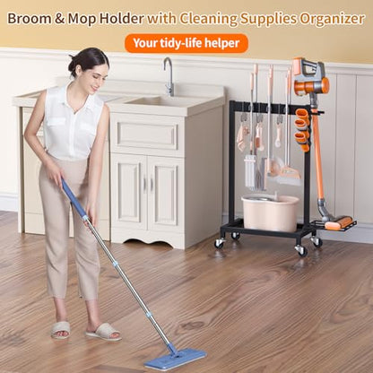 Broom Holder with Cleaning Supplies Organizer, 18" Wx11.8 Dx34.6 H - size: 18"Wx11.8"Dx34.6"H