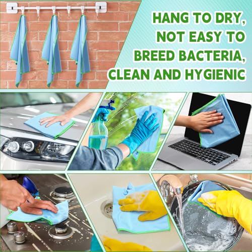 Maxcheck 24 Pack Microfiber Glass Cleaning Cloths, 16" x 16", Blue - color: Blue