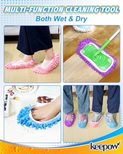 6 Mop Slippers for Floor Cleaning Mop Socks fr Women Washable Mopping Socks - color: 3 Pairs