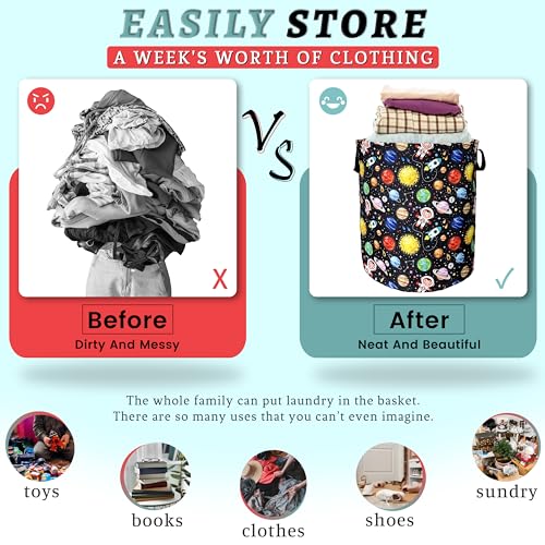 Funny Astronaut Laundry Basket Oxford Cloth Foldable Hamper 18.9x16.5In - color: Funny Astronaut Colorful Planet