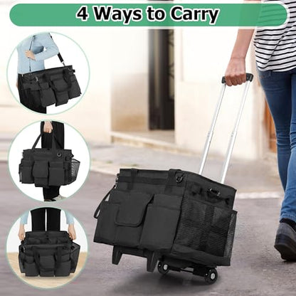 LoDrid Professional Rolling Cleaning Bag with Detachable Trolley, Black - color: Black