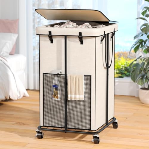 160L Laundry Hamper with Lid & Wheels, Rolling Laundry Basket with Bag - color: White, size: 42GAL
