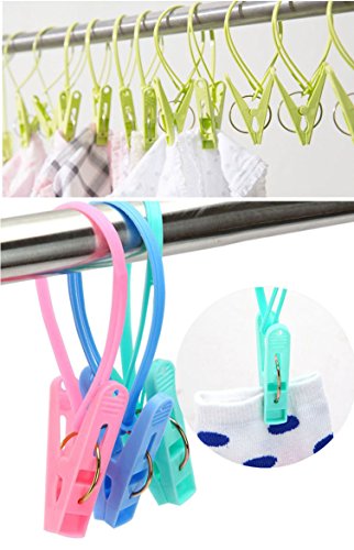 12Pcs Clothes Peg Clip Pins,Multicolor Rope Clip Hanging Clothes line Windproof Hanger Sock Clothes Drying Peg PP Plastic Clips Hooks - color: Multicolor/12pcs