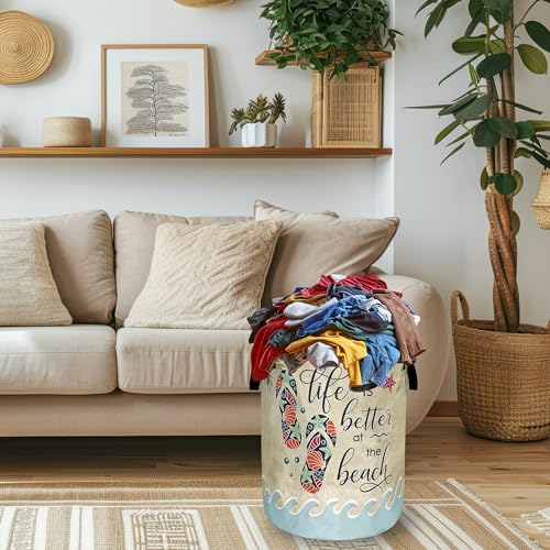 Funny Beach Laundry Basket Oxford Cloth Foldable Hamper 18.9x16.5 Inch - color: Funny The Beach