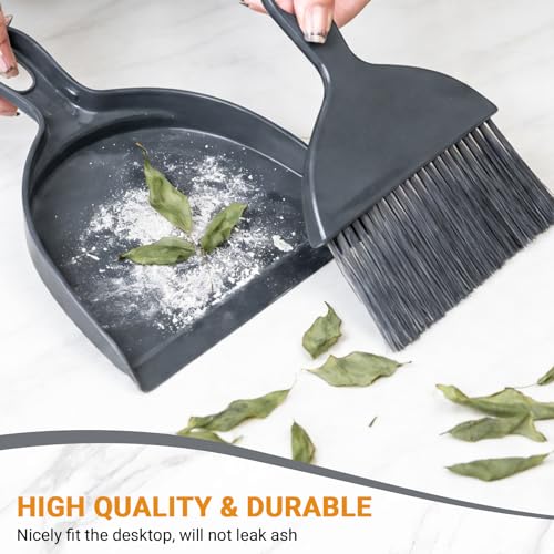 THINKLEARN 2PCS Small Dust Pan and Brush Set, Mini Broom Dustpan Kit - color: Dark Grey