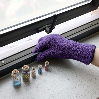 Patelai 2 Pairs Microfiber Gloves for plants Dusting Cleaning Glove Mittens House Cars Blinds Dusting(Pink, Violet,Large) - color: Pink, Violet, size: Large