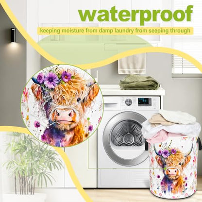 Highland Cow Laundry Basket Foldable Waterproof Oxford Cloth Funny Tote Bag - color: Highland Cow