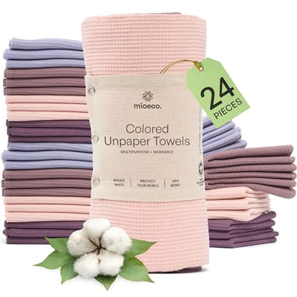 mioeco 24 Pack Reusable Kitchen Paper Towels, Organic Multicolor Cloths - size: 24 Pack Blush Harmony