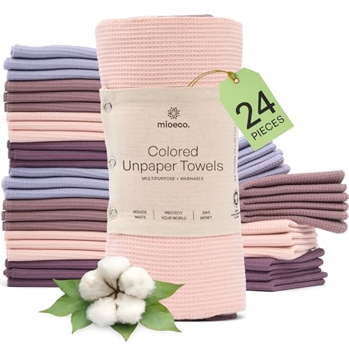 mioeco 24 Pack Reusable Kitchen Paper Towels, Organic Multicolor Cloths - size: 24 Pack Blush Harmony