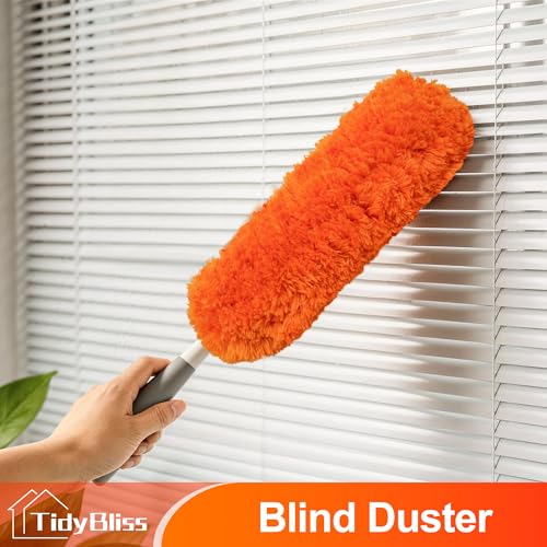 TidyBliss Microfiber Duster for Cleaning, Washable & Reusable Handheld Dust Cleaner Tool, Lint-Free Dusting Wand for Home, Office, Car, Furniture, Blinds, Keyboard, Cobweb Removal (Orange)