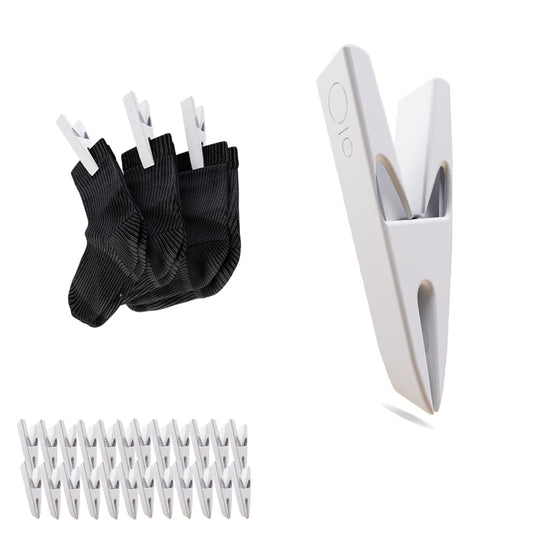 MYCLIPit Sock Clips – Keeps Socks Together During Laundry – Stainless Steel Laundry Clips with Rubber Guard – Keeps Socks Paired, No More Lost Socks, Saves Time – White, 24ct - color: White, size: 24ct