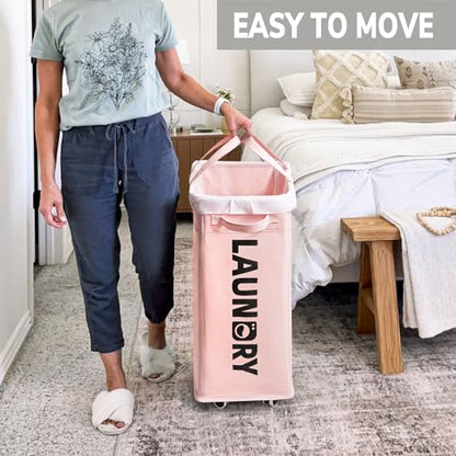 Goodpick 2-Pack Laundry Hamper with Wheels, Dorm Essentials for Girls,75L - color: Pink 2-Pack