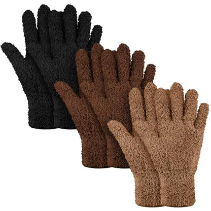 Patelai 3 Pairs Microfiber Dusting Gloves for Plants Leaf, Large - color: Black, Brown, Dark Brown, size: Large