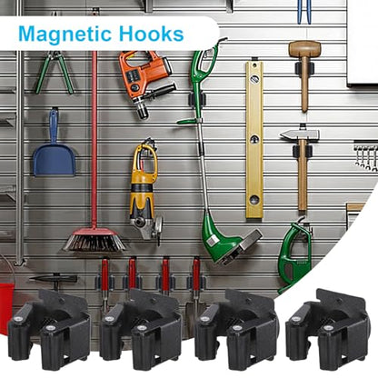 4PCS Magnetic Mop Broom Holder – Heavy Duty, Anti-Slip Wall Mount with Adjustable Gripper for Garage, Kitchen, Laundry & Garden Organization