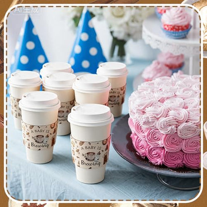 Jingmore 50 Pcs a Baby Is Brewing Coffee Cup Sleeves Disposable Sleeves Brewing Coffee Cups Paper Holder Baby Shower Party Decorations for Baby-shower Birthday Party Supplies - style: A Baby is Brewing
