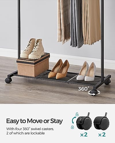 SONGMICS Clothes Rack with Wheels, Metal Garment Rack, Mesh Storage Shelf - color: Black, style: Middle Rod