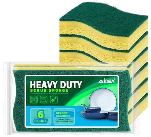 AIDEA Sponges Kitchen, 6Count, Heavy-Duty Scrub Sponges, Sponge for Dishes - color: Light-green
