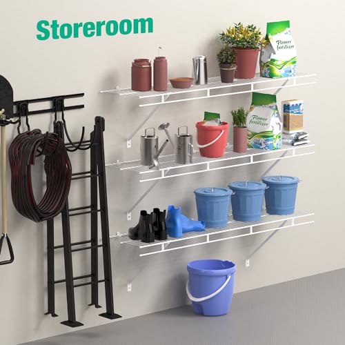 HAUSHOF 2 Pack Closet Shelves Wall Mounted, 4 ft x 12 in Wire Shelf Kit - size: 4ft x 12in