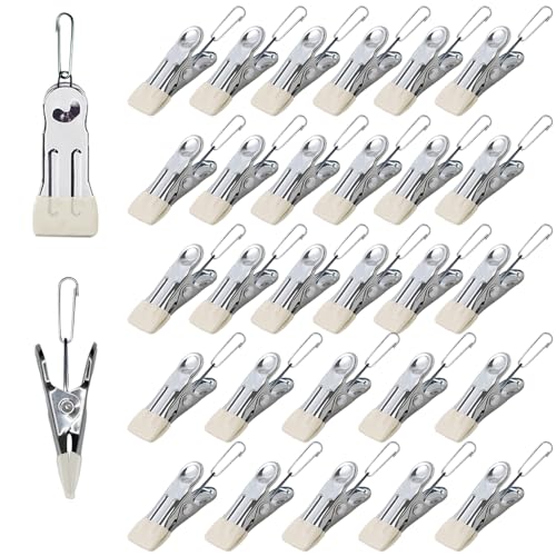 Multipurpose Heavy Duty Stainless Steel Clothespins, Clothes Pins for Laundry, Towel Drying Clips, Outdoor Clothespins for Socks, Towels, Snacks, Photo (30, Beige) - color: Beige