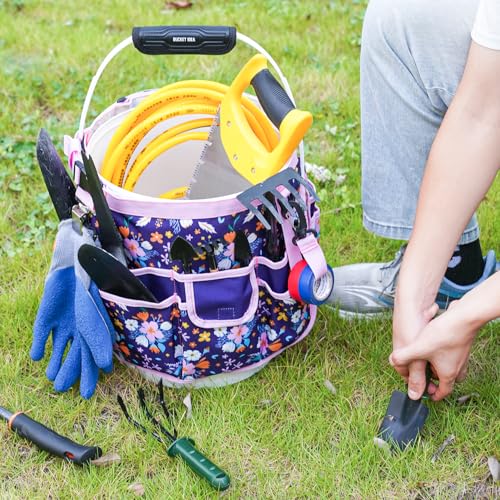 MELOTOUGH Bucket Caddy Organizer Bucket Tool Organizer for Garden Tools Fit 3.5 to 5 Gallon Bucket (Purple Flower) - color: Purple Flower