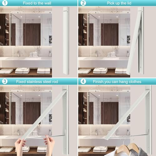 Foldable Wall Mount Drying Rack, 65lb, Space Saving White - color: White