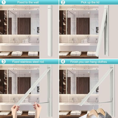 Foldable Wall Mount Drying Rack, 65lb, Space Saving White - color: White