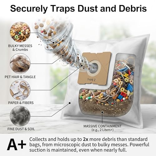 10 Pack Type Z HEPA Vacuum Bags Compatible with Riccar Moonlight, Pizzazz, Sunburst & Simplicity Jill, Jack, Snap Canister Vacuums, Replaces Part RZH-6 / SZH-6