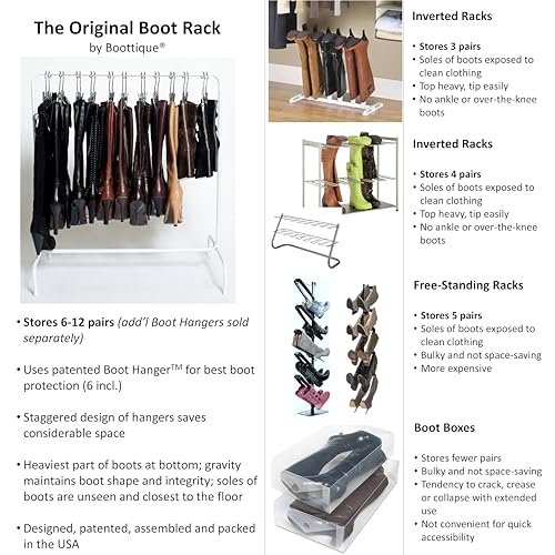 Boottique Boot Organizer: The Boot Rack- Hangs, Holds, Shapes, & Protects every size and style of Boots (Boot Rack with 6 Boot Hangers- Black Hangers) - color: Boot Rack with 6 Boot Hangers- Black Hangers