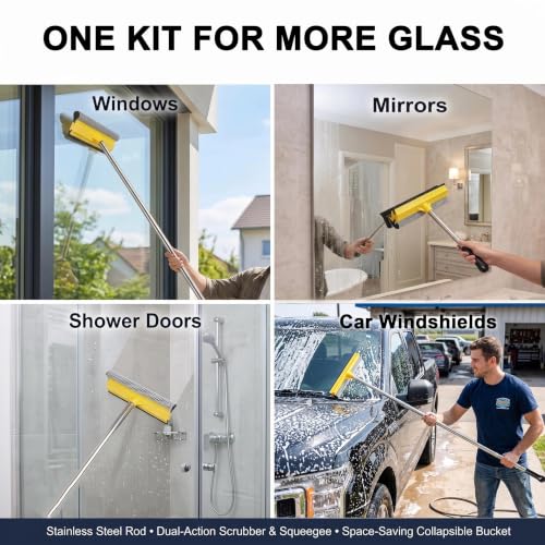 Window Cleaning Kit with 10L Collapsible Bucket - color: Yellow
