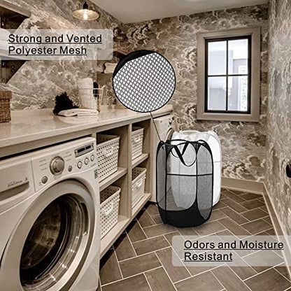 BATTOO Deluxe Strong Mesh Pop up Laundry Hamper Basket with Side Pocket for Laundry Room, Bathroom, Kids Room, College Dorm or Travel Black+White - color: Black+White