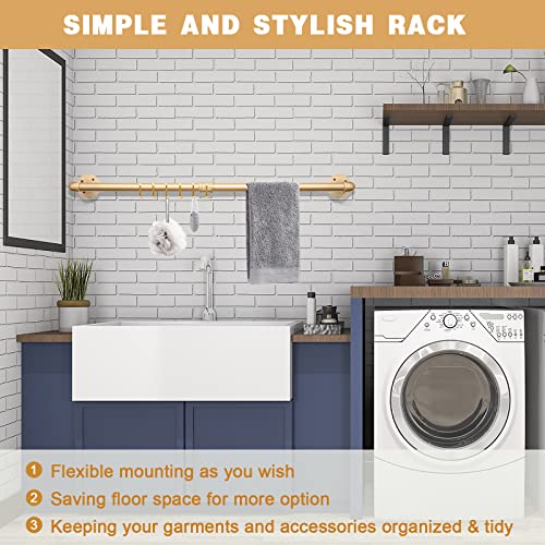 Gold Wall Mount Iaundry Drying Rack - 54" Pipe Garment Rack, Portable Heavy Duty Iron Closet Hanger Rod, Modern Metal Detachable DIY Hanging Bar for Laundry Room and Closet Storage - size: Gold 54" x1 pcs(2Base)