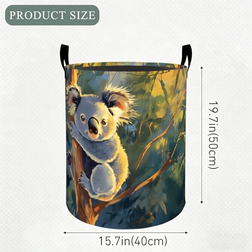 Cute Koala Laundry Basket Hamper, Organizer Bins Gifts for Women Kids, Dynamic Forest Animal Foldable Waterproof Clothes Hamper Handles Storage Bucket for Bedroom Bathroom Room Decor 19.7"x15.7" - color: Koala