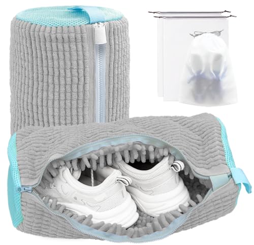 Shoe Washing Machine Bag,Laundry Shoe Bag for Washer and Dryer,Reusable Shoe Cleaning Bag for Sneakers,Tennis Shoes,With Self-locking Zipper, Microfiber Inside,Include Shoe Bag (Pro Grey - 2 Pack) - color: Pro Grey - 2 Pack
