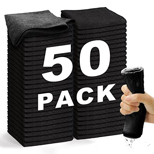 Microfiber Cleaning Cloth-50Pcs (13x13 inch) Ultra Soft Highly Absorbent Rags for Cleaning, Reusable and Lint Free Towels for Housekeeping-Machine Wash (Black) - color: Black, size: 50-Pack (13"x13"）