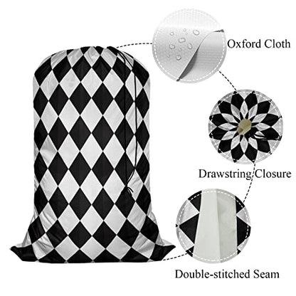 Swono Large Laundry Collapsible Laundry Bag Zigzag Chevron Pattern Black White Grid Geometric Square Pattern Foldable Laundry Hamper Bag, Oxford Cloth - color: Zigzag Chevron Pattern