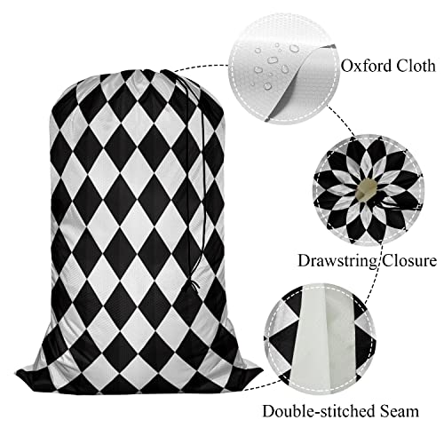 Swono Large Laundry Collapsible Laundry Bag Zigzag Chevron Pattern Black White Grid Geometric Square Pattern Foldable Laundry Hamper Bag, Oxford Cloth - color: Zigzag Chevron Pattern