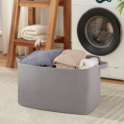 OIASKET 95L Extra Large Blanket Basket, 24" x 16.9" x 14.2" Woven Basket - color: Light Grey, size: 24"x16.9"x14.2"
